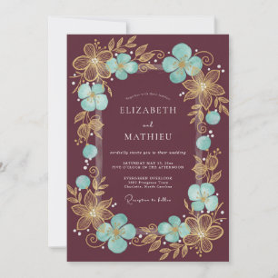 Burgundy Gilded Blossom Romantic Wedding Invitation