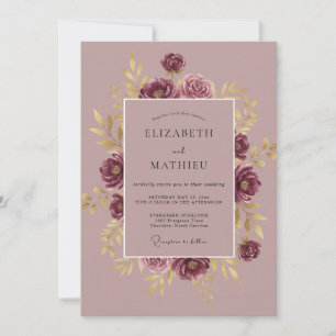Burgundy Gilded Botanical Wedding Invitation