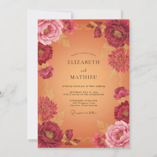 Burgundy Gilded Floral Autumn Wedding Invitation