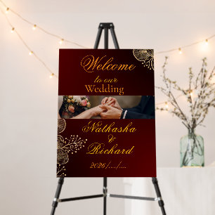 Burgundy & Gilded Floral Elegant Wedding Welcome Foam Board