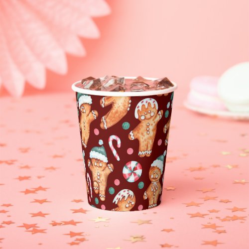 burgundy gingerbread man holiday paper cup set