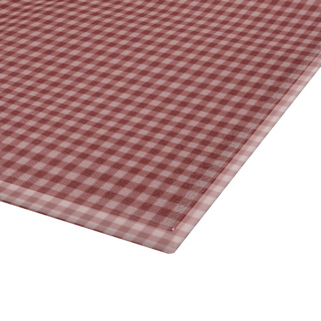 Burgundy Gingham-15x11 GLASS CUTTING BOARD (Corner)
