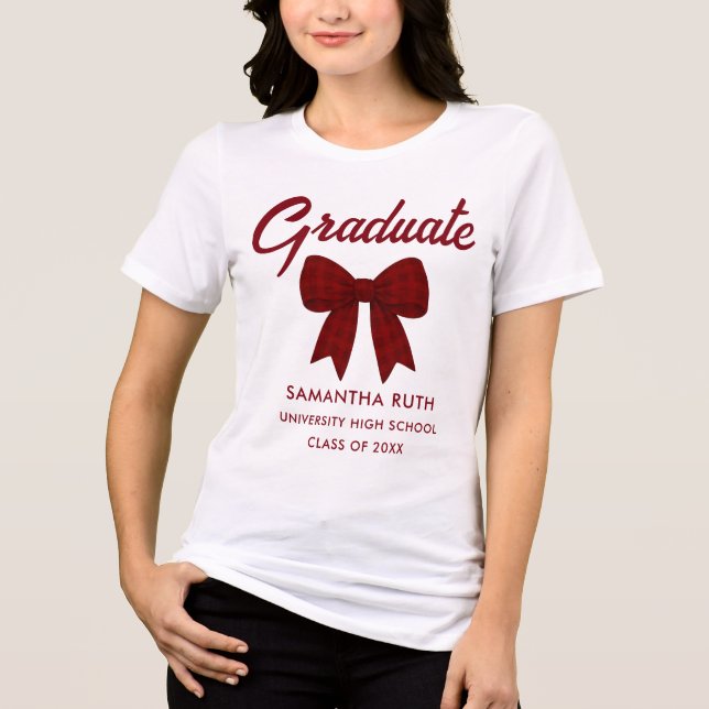 Burgundy Gingham Bow Graduation Tri-Blend Shirt (Front)