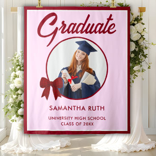 Burgundy Gingham Bow Photo Graduation Backdrop