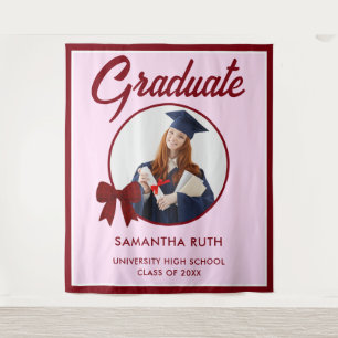 Burgundy Gingham Bow Photo Graduation Backdrop