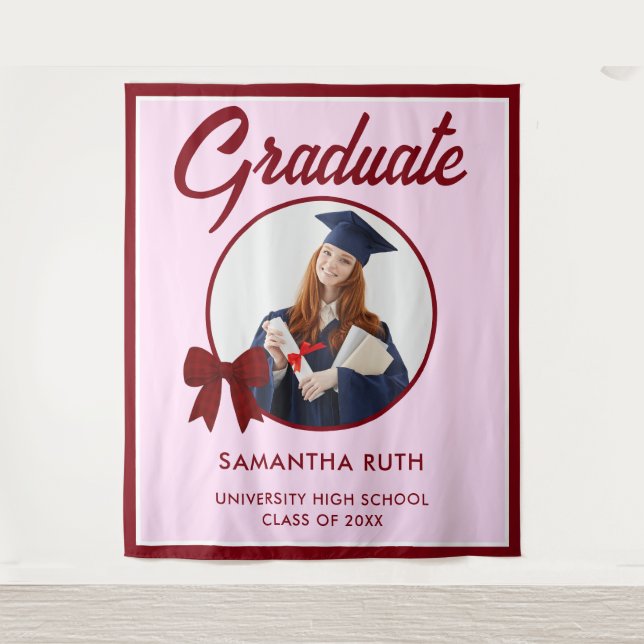 Burgundy Gingham Bow Photo Graduation Backdrop (Front)
