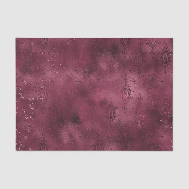 Burgundy Glam Foil Glitter Damask Tissue Paper (Front)