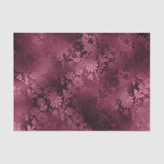 Burgundy Glam Foil Glitter Damask Tissue Paper (Front)