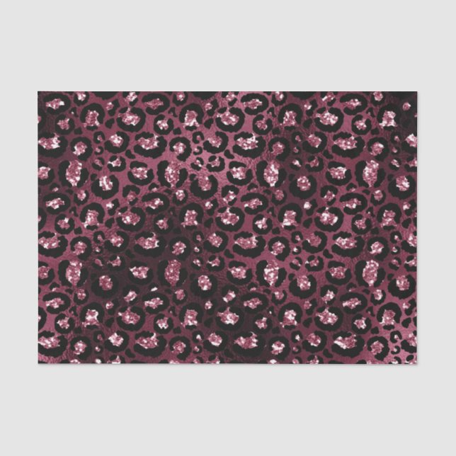 Burgundy Glam Foil Glitter Leopard Spots Tissue Paper (Front)