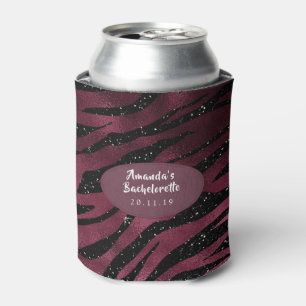 Burgundy Glam Foil Glitter Tiger Stripes Party Can Cooler