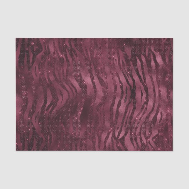 Burgundy Glam Foil Glitter Tiger Stripes Tissue Paper (Front)
