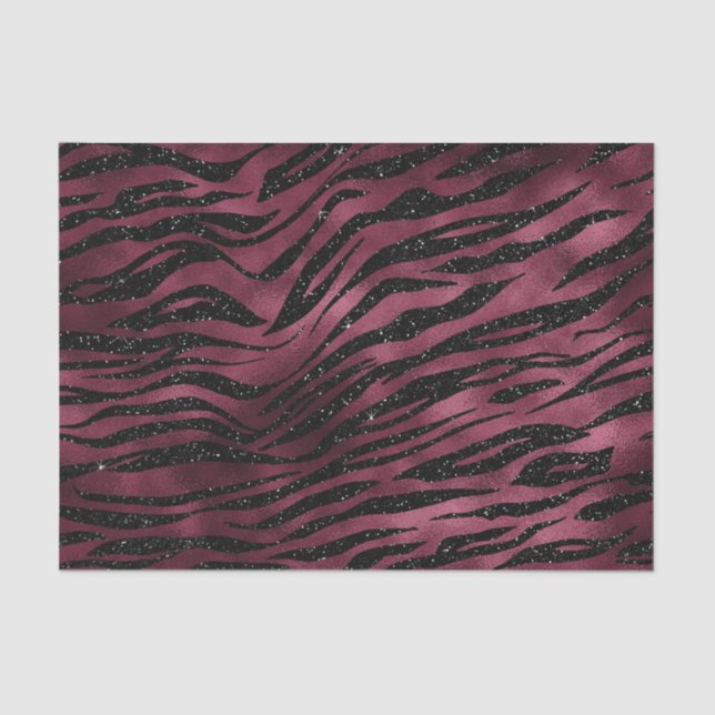 Burgundy Glam Foil Glitter Tiger Stripes Tissue Paper (Front)