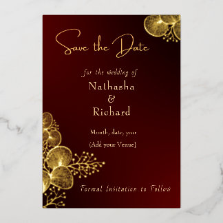 Burgundy & Glided Floral Elegant Wedding  Foil Invitation