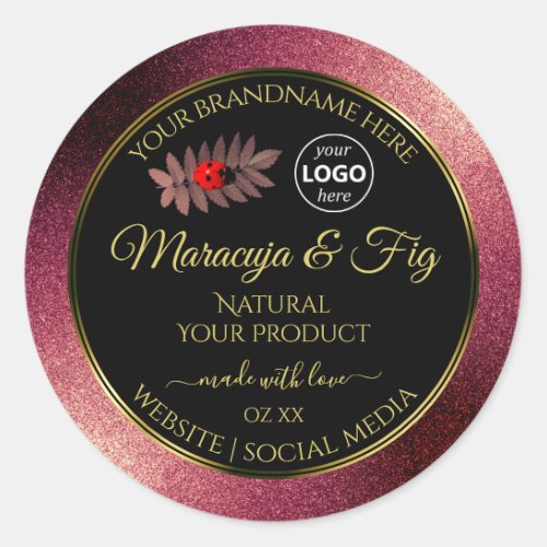 Burgundy Glitter Black Product Labels Ladybug Logo