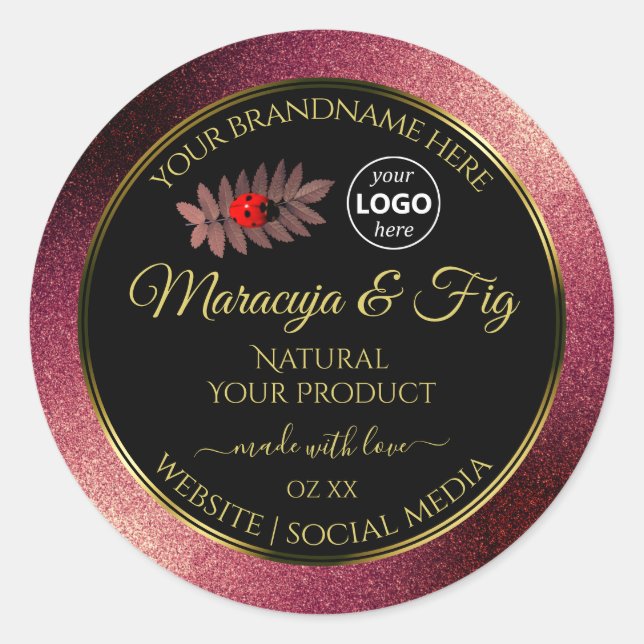 Burgundy Glitter Black Product Labels Ladybug Logo (Front)