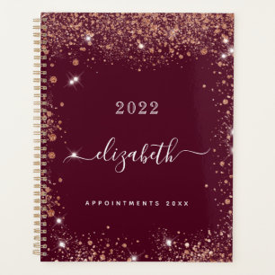 Burgundy glitter dust name script 2025 planner
