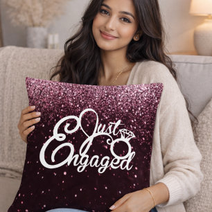 Burgundy Glitter Engagement Romantic Proposal Throw Pillow