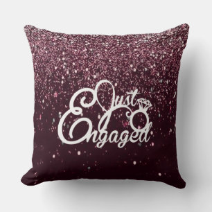 Burgundy Glitter Engagement Romantic Proposal Throw Pillow