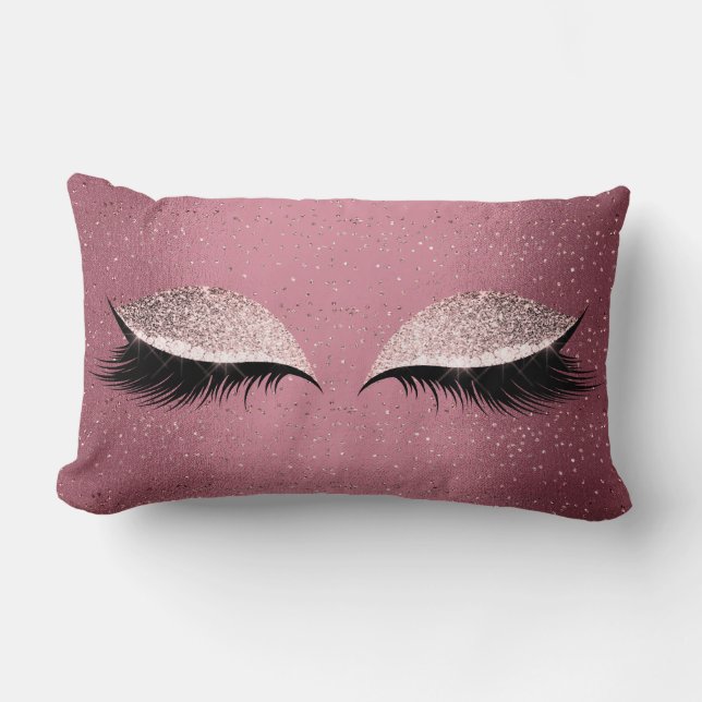 Burgundy Glitter Lashes Eyes Rose Makeup Sleep Lumbar Pillow (Front)