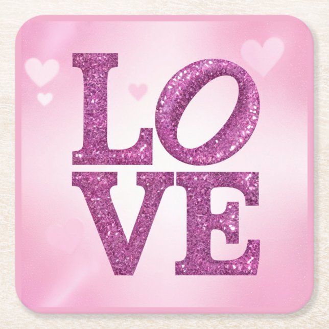  Burgundy Glitter LOVE Hearts Coaster Set (Front)