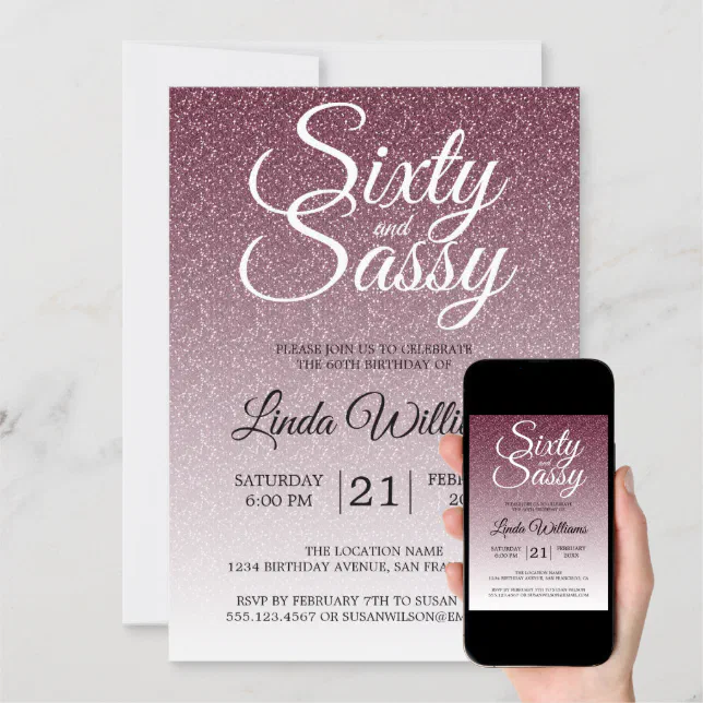 Burgundy Glitter Ombre 60 And Sassy 60th Birthday Invitation Zazzle