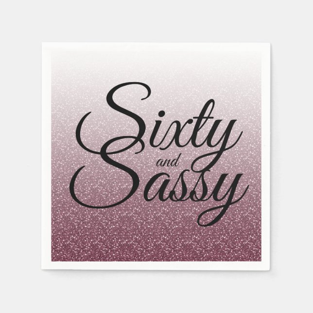Burgundy Glitter Ombre 60 and Sassy 60th Birthday Napkins (Front)