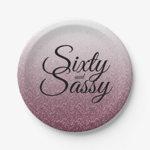 Burgundy Glitter Ombre 60 and Sassy 60th Birthday Paper Plates