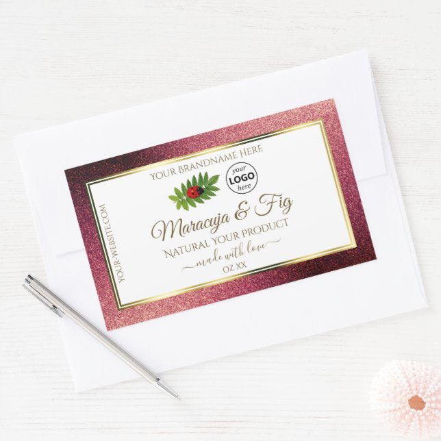 Burgundy Glitter White Product Labels Ladybug Logo (Envelope)
