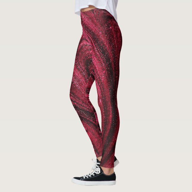 Burgundy Glittery Swirls Leggings (Left)