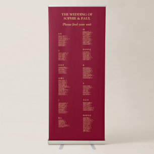 Burgundy Gold 130 Guest Wedding Seating Chart Retractable Banner