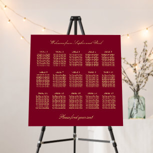 Burgundy Gold 15 Table Seating Chart Foam Board