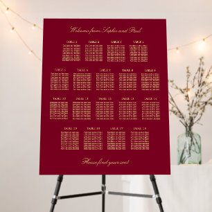 Burgundy Gold 18 Table Seating Chart Foam Board