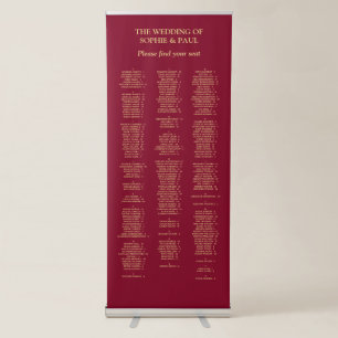 Burgundy Gold 200 Guest Wedding Seating Chart Retractable Banner