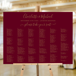 Burgundy Gold 200 Names Wedding Seating Chart Foam Board