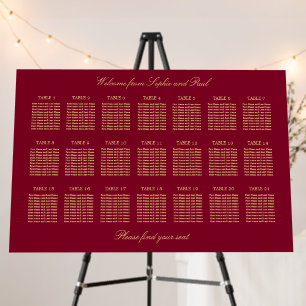 Burgundy Gold 21 Table Seating Chart Foam Board