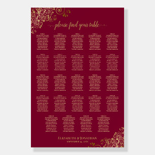 Burgundy & Gold 24 Table Vertical Seating Chart Foam Board