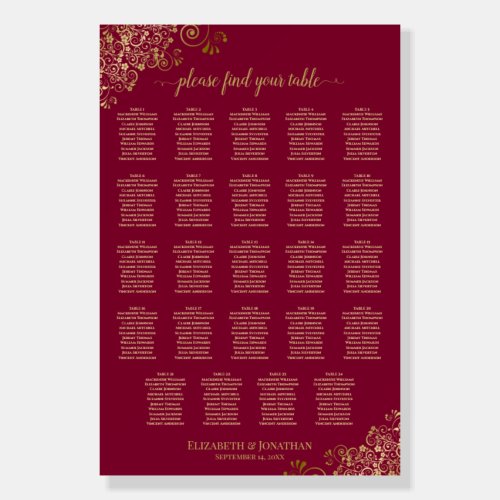 Burgundy &amp; Gold 24 Table Vertical Seating Chart Foam Board