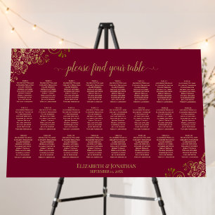 Burgundy & Gold 24 Table Wedding Seating Chart Foam Board