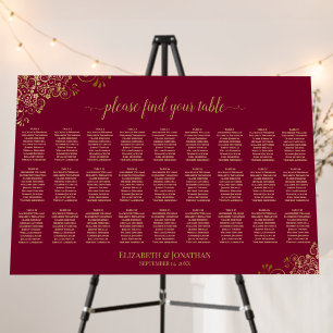 Burgundy & Gold 27 Table Wedding Seating Chart Foam Board