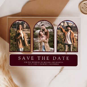 Burgundy Gold 3 Photo Wedding Save the Date