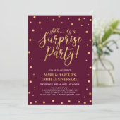Burgundy & Gold 50th Surprise Wedding Anniversary Invitation (Standing Front)