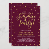 Burgundy & Gold 50th Surprise Wedding Anniversary Invitation (Front/Back)