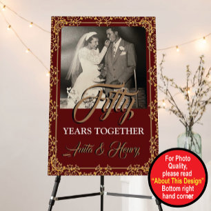Burgundy & Gold 50th Wedding Anniversary Foam Board