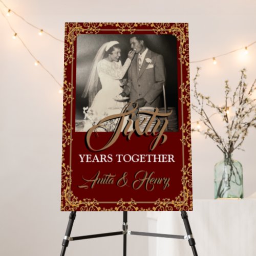 Burgundy  Gold 60th Wedding Anniversary  Foam Board