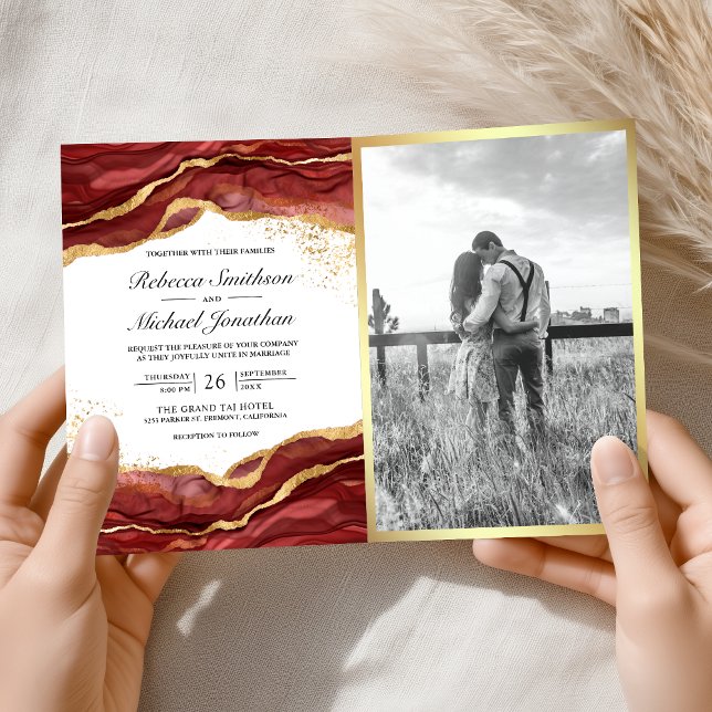 Burgundy Gold Abstract Ink QR Code Wedding Invitation (Creator Uploaded)