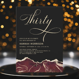 Burgundy Gold Agate 30th Thirty Birthday Party Invitation