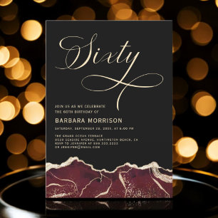 Burgundy Gold Agate 60th Sixty Birthday Party Invitation