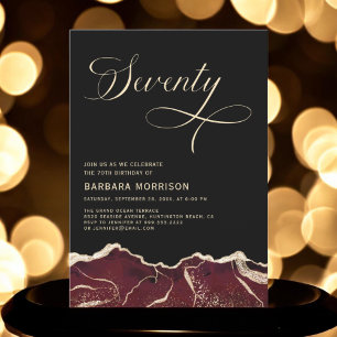 Burgundy Gold Agate 70th Seventy Birthday Party Invitation