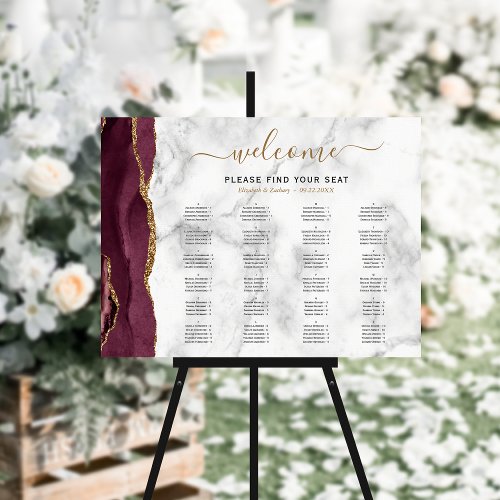 Burgundy Gold Agate Alphabetical Wedding Seating Foam Board