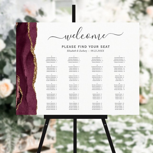 Burgundy Gold Agate Alphabetical Wedding Seating Foam Board (Creator Uploaded)